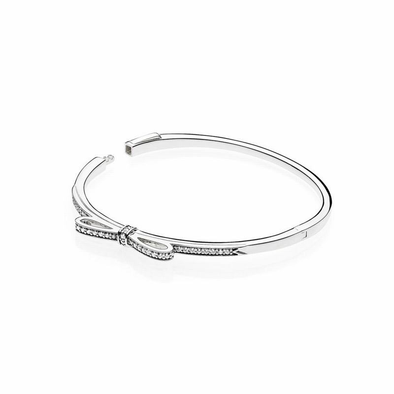 Pandora Sparkling Bow Bangle Bracelet Ireland - Sterling Silver/Cubic Zirconia - 628349BNZ